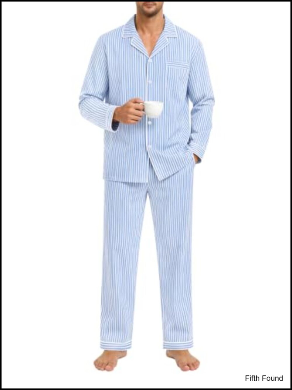 100% Cotton Men's Pajama Set - Long Sleeve Button Down Sleepwear with Pockets